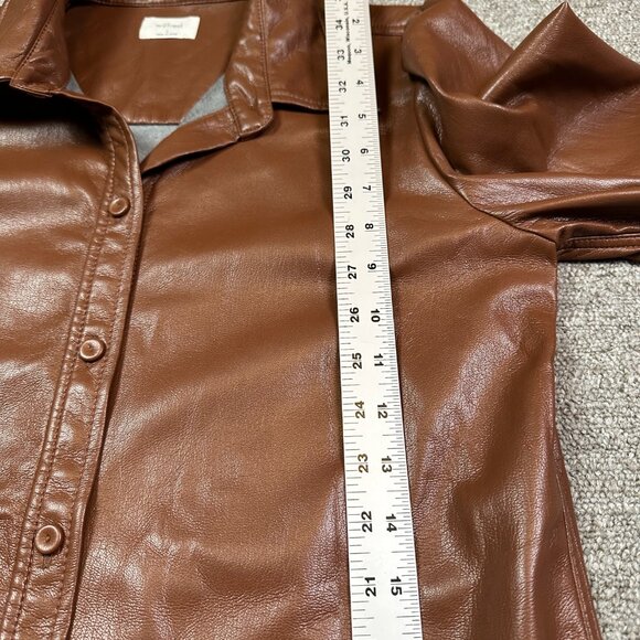 Aritzia Wilfred Mila Vegan Leather Puff Sleeve Button Down Shirt Small Brown - Picture 5 of 5